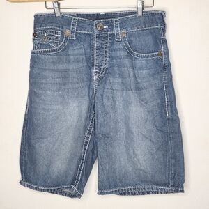 True Religion Surf Board Short Denim Blue Logo Flap Men 34